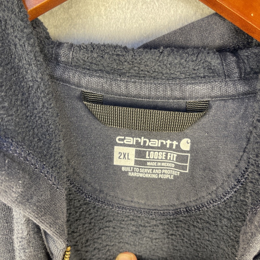 Carhartt Hoodie Mens 2XL Blue Full Zip K122 Pockets Workwear Outdoor - Picture 10 of 14